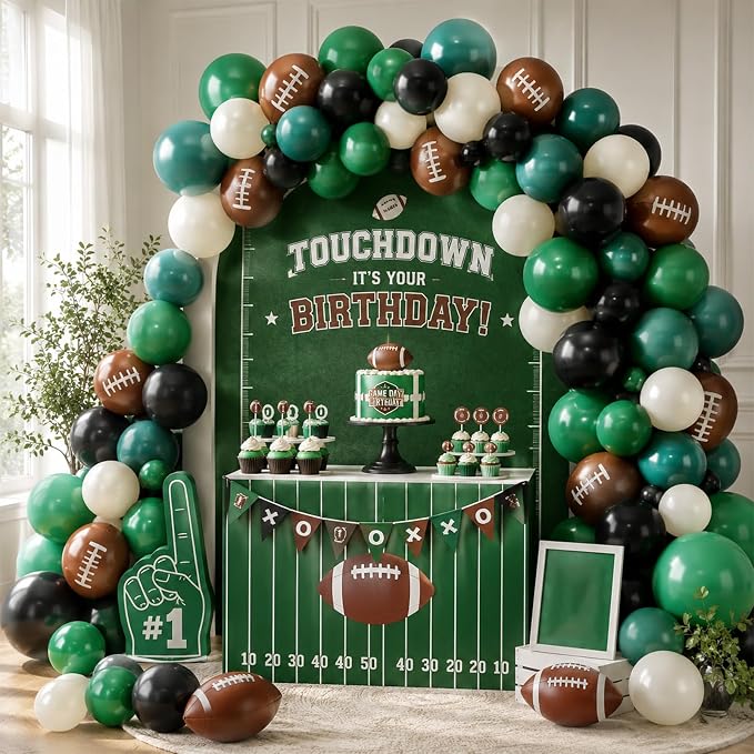 60PC Football Balloons Set, 12Inch Dark Green Black Retro Ivory White Latex - Image 6