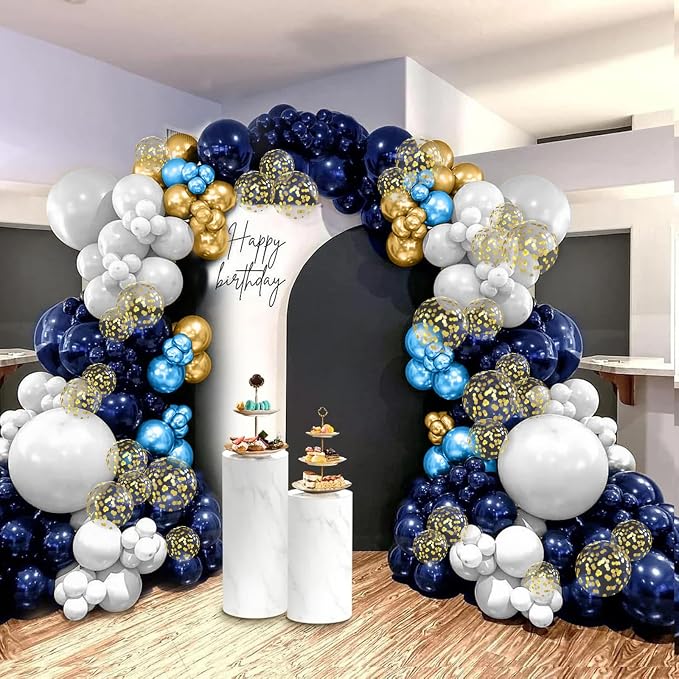 Navy Blue and Gold Balloons, Metallic Golden and Blue Balloon Navy and White - Image 4