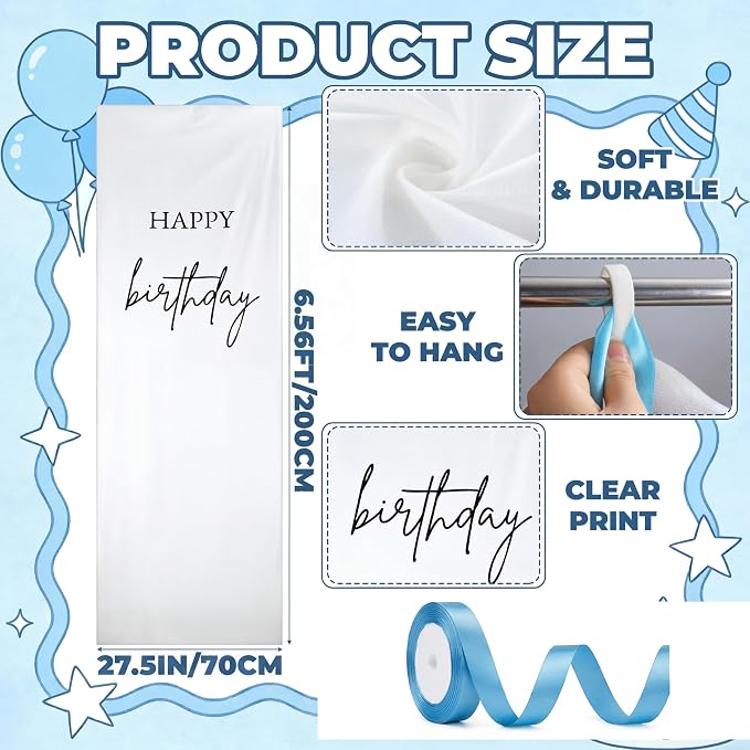 Tingjoo 27 × 78 Inch Happy Birthday Fabric Banner Long Birthday Party - Image 2