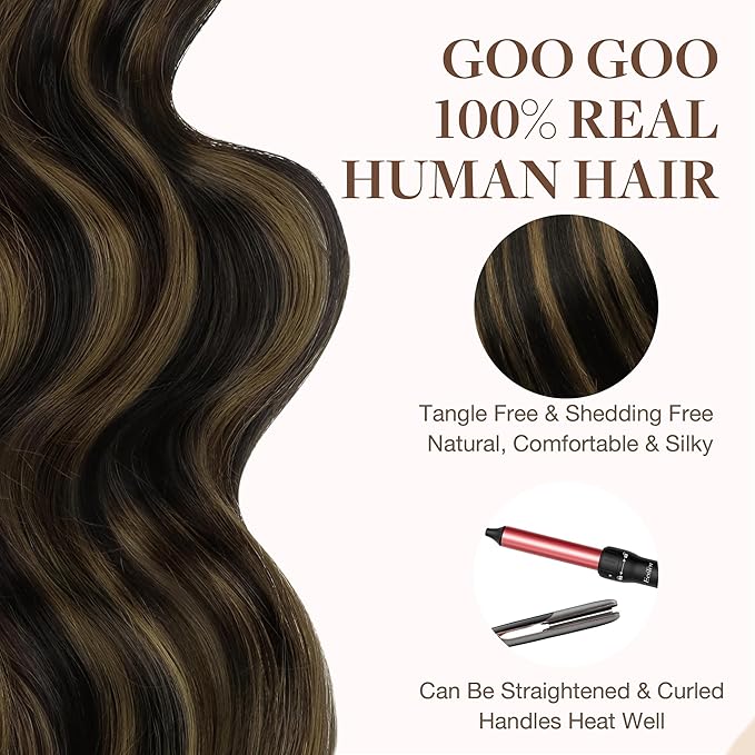 GOO GOO Tape in Hair Extensions Human Hair, 1B/6/1B Balayage Natural Black to Chestnut Brown, 24inch 50g 20pcs, Skin Weft Seamless Invisible, Silky Straight with Thick Ends, Remy Human Hair