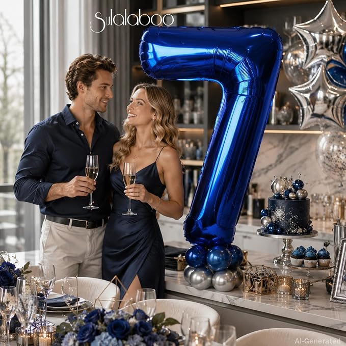 40 Inch Navy Blue Big Number 7 Balloon 0-9 Large Helium | Royal Blue7th Foil - Image 3