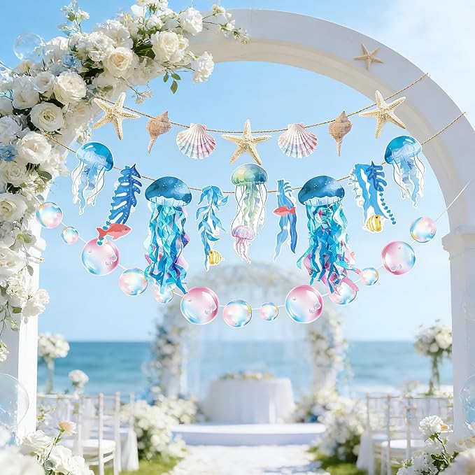 SUNBEAUTY Starfish Seashell Banner Under The Sea Party Decoration Jellyfish - Image 8