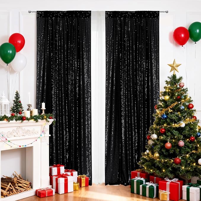 PartyDelight Black Sequin Backdrop Curtains 2x8ft 2 Panels | Sparkly 3mm sequins - Image 3