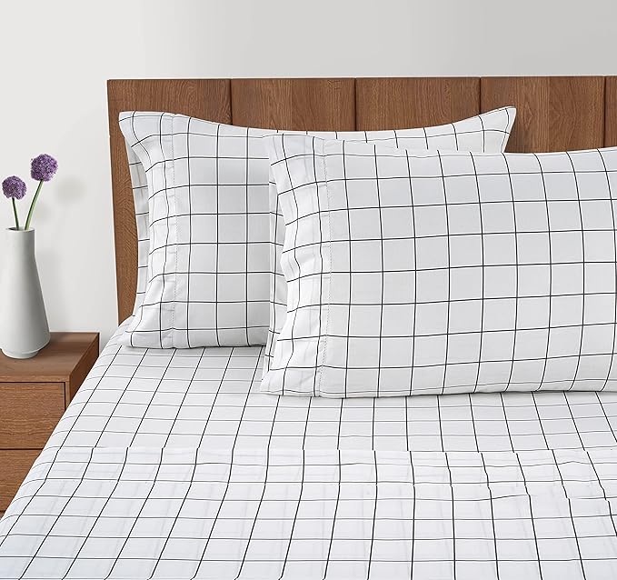 LANE LINEN 100% Organic Cotton King Size Pillow Cases Set of 2 (20"x36") - Windowpane