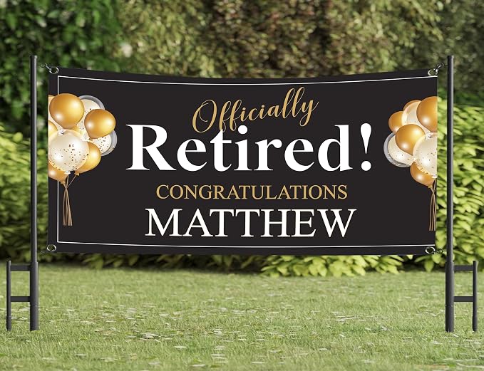 Generic Personalized Retirement Banner, and Blue, 12x24 inch, Indoor/Outdoor - Image 2