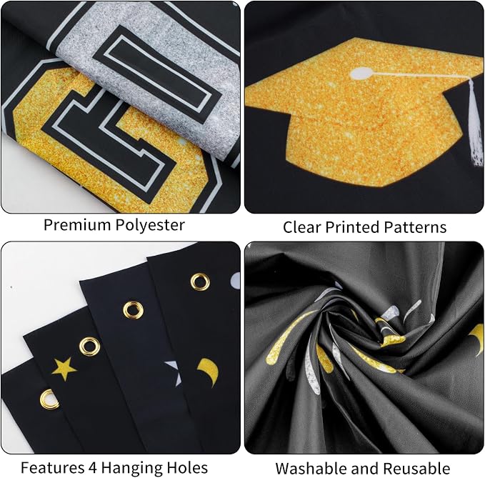 Graduation Decorations 2026 Black Gold Graduation Banner 66.1" x 33.8" - Image 4