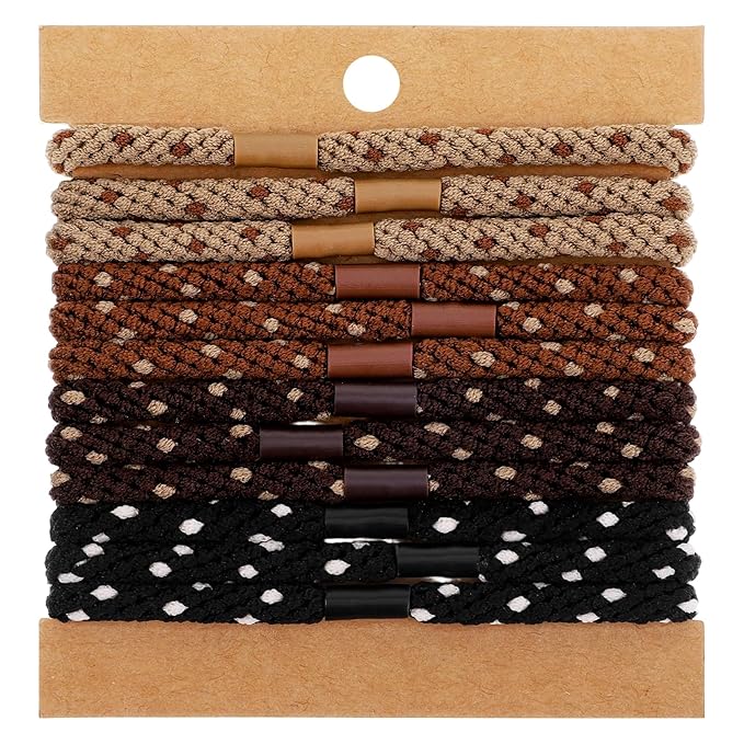 12PCS Braided Hair Ties for Men, No Crease No Slip Grip Elastic Bands, Strong Hold Ponytail & Beard Bands for Thick Curly Hair, Damage-Free Design for Sports, Workout, Daily Use