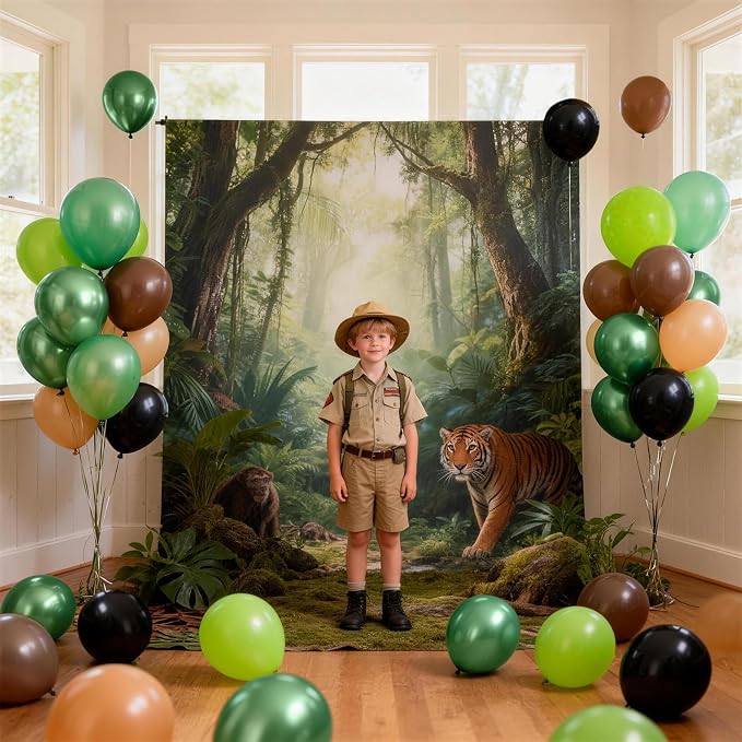 Retro Green and Brown Balloons Kit, Camo Dark Metallic Green Lime Brown Black - Image 4