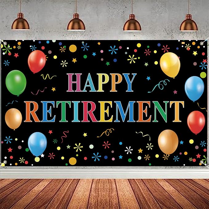 Happy Retirement Backdrop with 70.8"X43.3"，Large Happy Retirement Banner by LOONELOSEASONALDECORATIONS