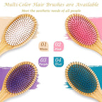 Sofmild Bamboo Wooden Paddle Hair Brush Comb Set, Hairbrushes for Women Men Kid Detangling Hair Massaging Scalp with Round Tip Bristles for All Hairstyles (Pink Wooden)