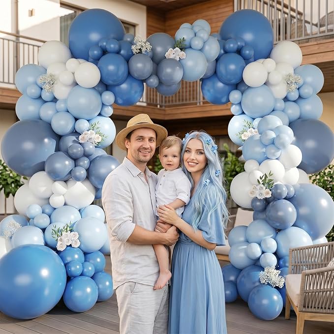 Dark Blue White Balloon, 12 Inch Different Shades Blue and White Balloon - Image 5