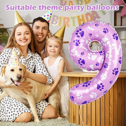 40 Inch Pink Dog Paw Balloons, Numeral 9 Birthday Balloons - Image 3