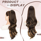 Ponytail Extension, Drawstring Ponytail Extension for Women 26 Inch Long Wavy Highlight Pony Tails Hair Extensions Synthetic Clip in Ponytail Hairpiece for Women Brown with Blonde Highlights