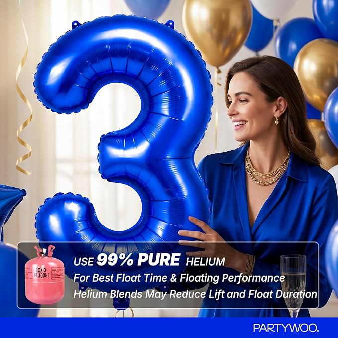 PartyWoo Number Balloons 40 Inch Blue Number 3 Kit - Image 5