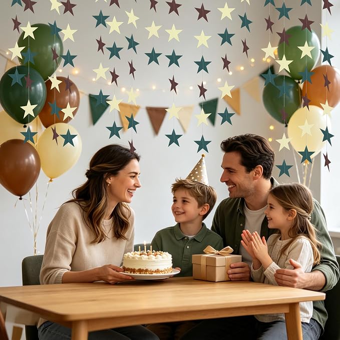 BEISHIDA 6Pcs Green and Brown Star Garland Decor Twinkle Paper Star Streamers - Image 5
