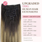 GOO GOO Clip in Hair Extensions Real Human Hair, Remy Human Hair Extensions Clip ins for Women, Natural Human Hair, 16inch 150g 9Pcs, 2/6/18 Balayage Brown to Dirty Blonde
