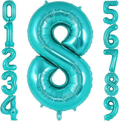 Teal Blue Number 8 Balloon, 40 Inch Big Large Foil Helium Number Balloons by AIQINHU
