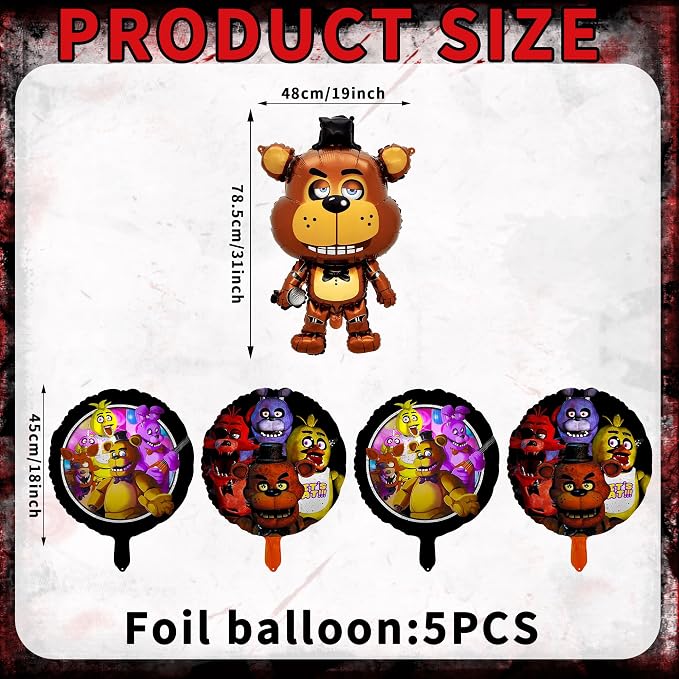 5pcs Freddy's Birthday Party Decorations 5 Nights Foil Balloons Halloween Party - Image 3