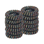 Spiral Hair Tie(Glitter Black Colorful,12 Pcs), Coil Hair Ties for Thick Hair, Ponytail Holder Hair Ties for Women, No Crease Hair Ties, Phone Cord Hair Ties for all Hair Types with Plastic Spiral