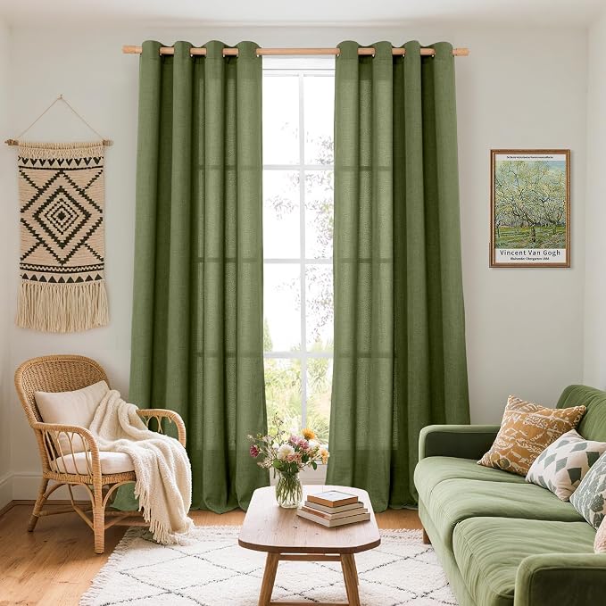 YoungsTex Olive Green Linen Curtains - Image 2