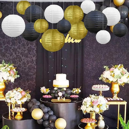 BEISHIDA Black Gold Paper Lanterns 16Pcs 6/8/10 Inch Round Chinese Lamp | Paper - Image 5