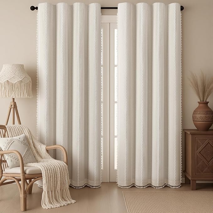 Ivory 100% Boho Blackout Curtains 90 Inch 2 Panels by Unknown