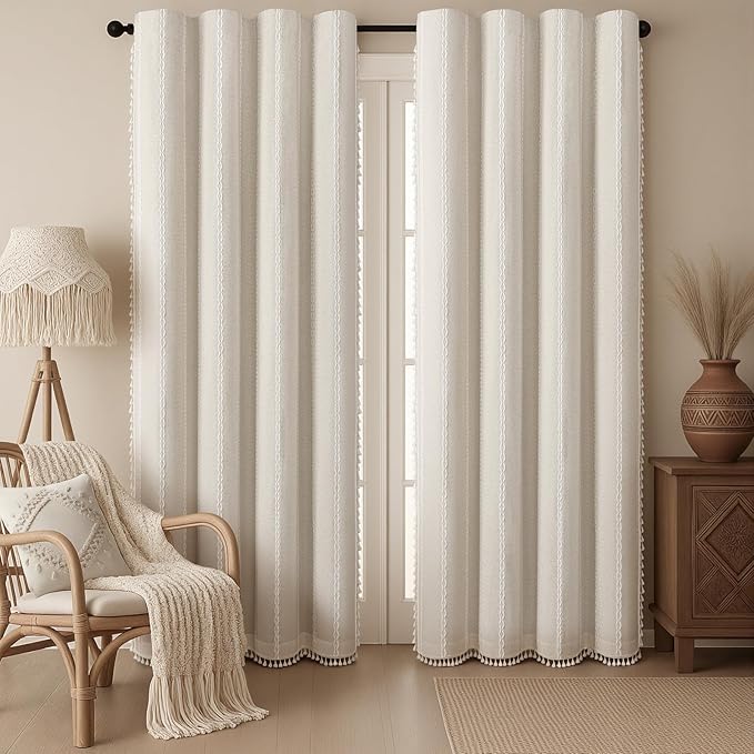 Ivory 100% Boho Blackout Curtains 84 Inch 2 Panels - Image 2