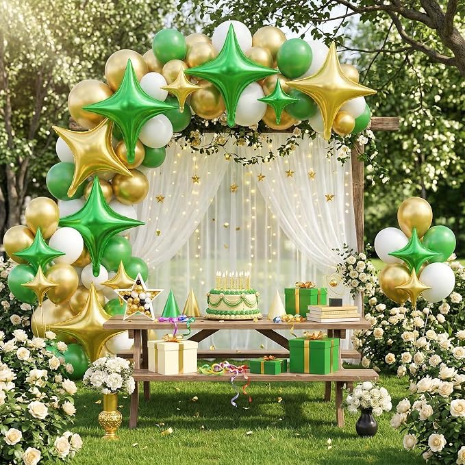 Green Gold Star Balloons, 26 Inch and 10 Inch Gold Stars Shaped Balloon - Image 5