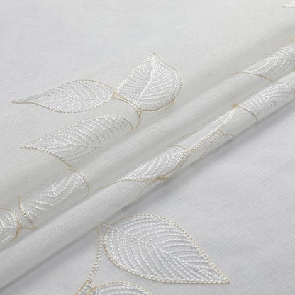 Beige Sheer Curtains Leaf Embroidered 84 Inches Long 2 Panels | Light Filtering - Image 7