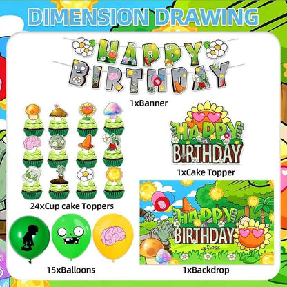 42Pack Plants Zombies Party decoration pack include Banner, Honeycomb - Image 2