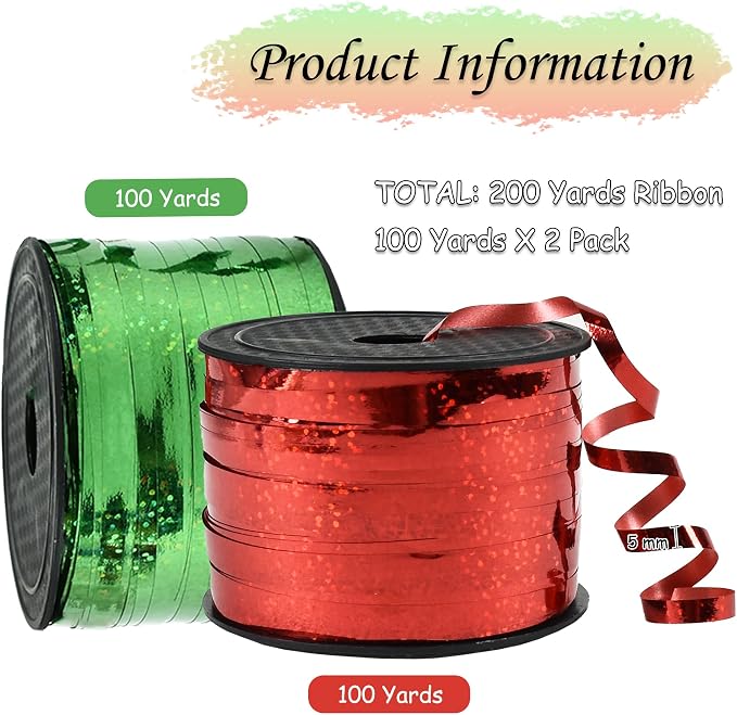 BEISHIDA 2 Pack Christmas Curling Ribbons Red and Green Balloon String Ribbons - Image 2