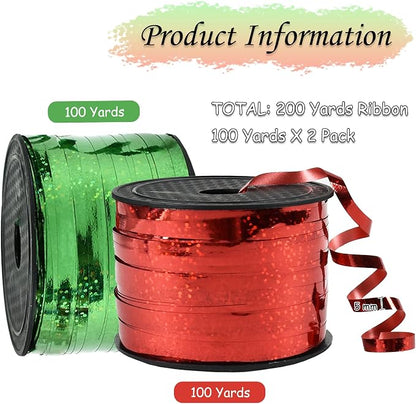 BEISHIDA 2 Pack Christmas Curling Ribbons Red and Green Balloon String Ribbons - Image 2