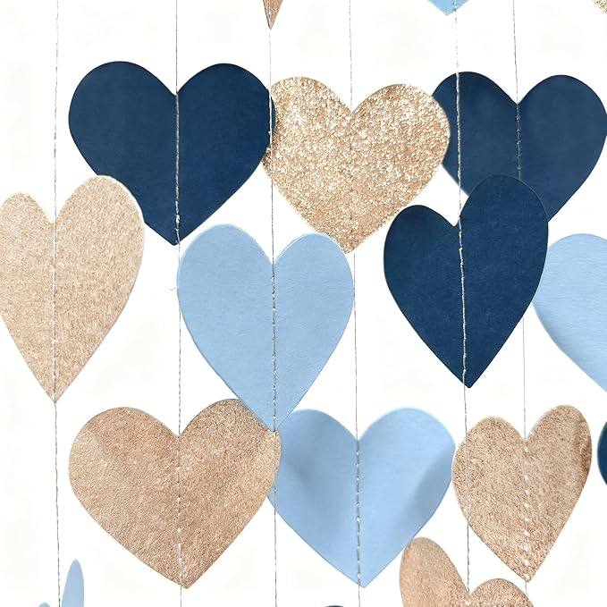 Navy Blue Champagne Gold Heart Party Decorations Glitter Paper Champagne Gold - Image 4