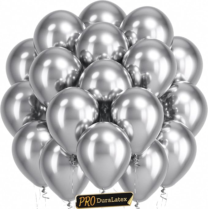 Pro Duralatex Metallic Silver Extra-Thick Balloons 120 Pack 10 inch | Silver by Bezente
