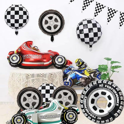 22 Pcs Checkered Tire Balloons, Racetrack Birthday 18 inch Black Checkered - Image 4