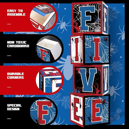 Feifeiya 4 Pcs Spider 5th Birthday Decoration Spider Theme Balloon Boxes "Five" - Image 4