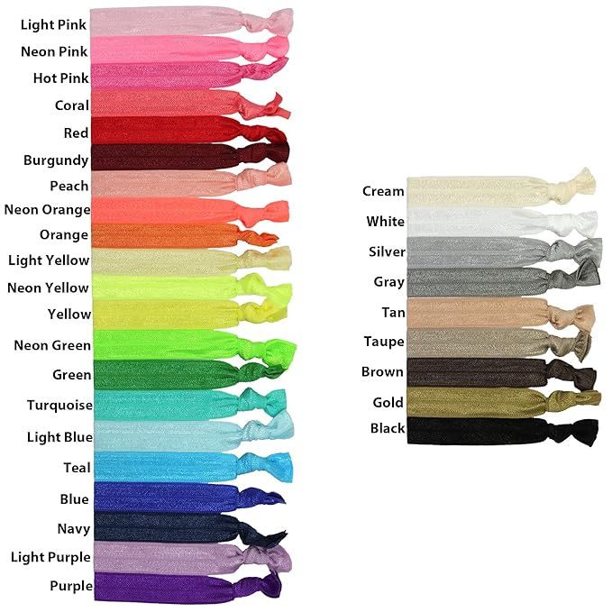 Kenz Laurenz Hair Ties 20 Elastics Ponytail Holder Set No Crease Ribbon Bands (Gold)