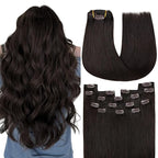 YoungSee Clip in Hair Extensions Human Hair Brown Clip on Hair Extensions for Women Darkest Brown Clip in Human Hair Extensions Silky Remy Hair 20Inch 120G 7Pcs