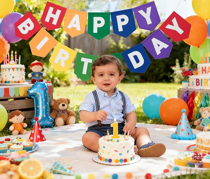 Felt Red Orange Yellow Green Blue Purple Happy Birthday Banner Birthday - Image 4