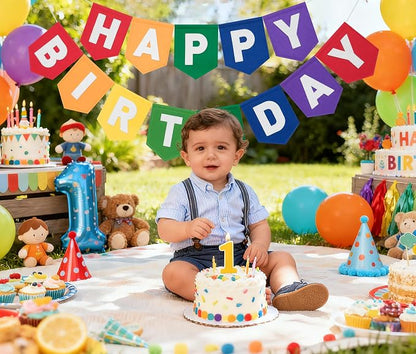 Felt Red Orange Yellow Green Blue Purple Happy Birthday Banner Birthday - Image 4