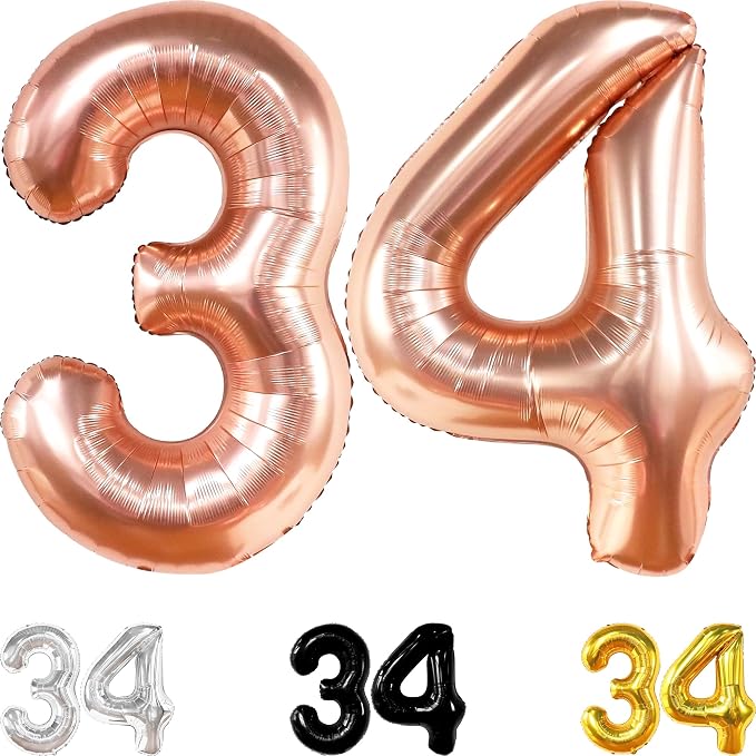 Katchon Rose Gold Number 34 Balloons 40 Inch, 34 Birthday Decorations | 34 by KatchOn