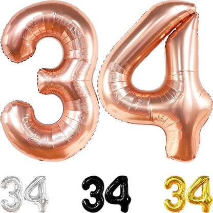 Katchon Rose Gold Number 34 Balloons 40 Inch, 34 Birthday Decorations | 34 by KatchOn