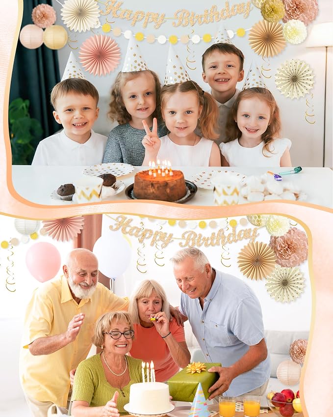 Champagne-Gold Beige Happy Birthday Decorations - Image 3