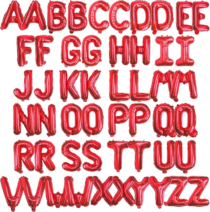 16 Inch 52Pcs Red Letter Balloons Shiny A-Z Foil Balloon Letters | Reusable by Makeyourpartypop