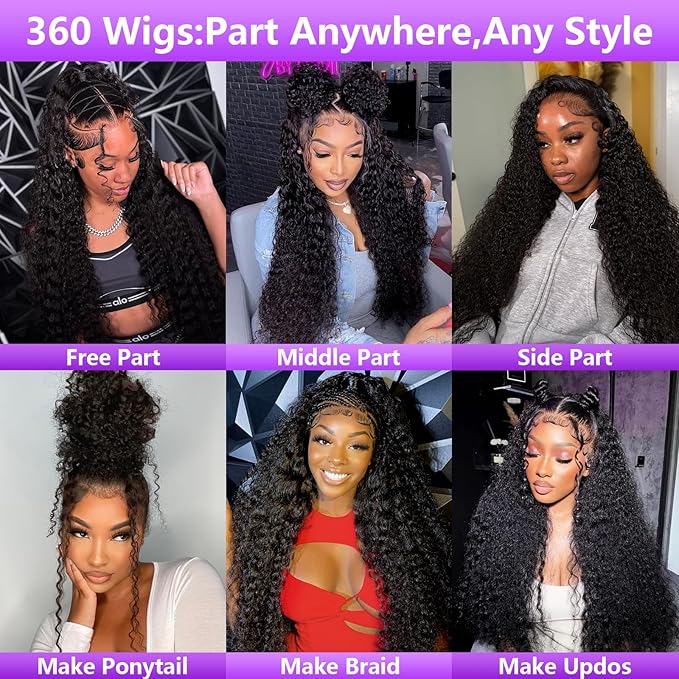 360 Deep Wave Lace Front Wigs Human Hair 200% Density 360 HD Lace Front Wigs Deep Wave Pre Plucked With Baby Hair Curly Full Lace Wig with Adjustable Straps for Women (20 Inch)