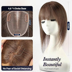 starluck Human Hair Toppers for Women with Thinning Hair, 14 Inch Real Hair Topper, 4.6x4 Inch SilkHug Swiss Lace Base Hairpiece, With Bangs (Brown)