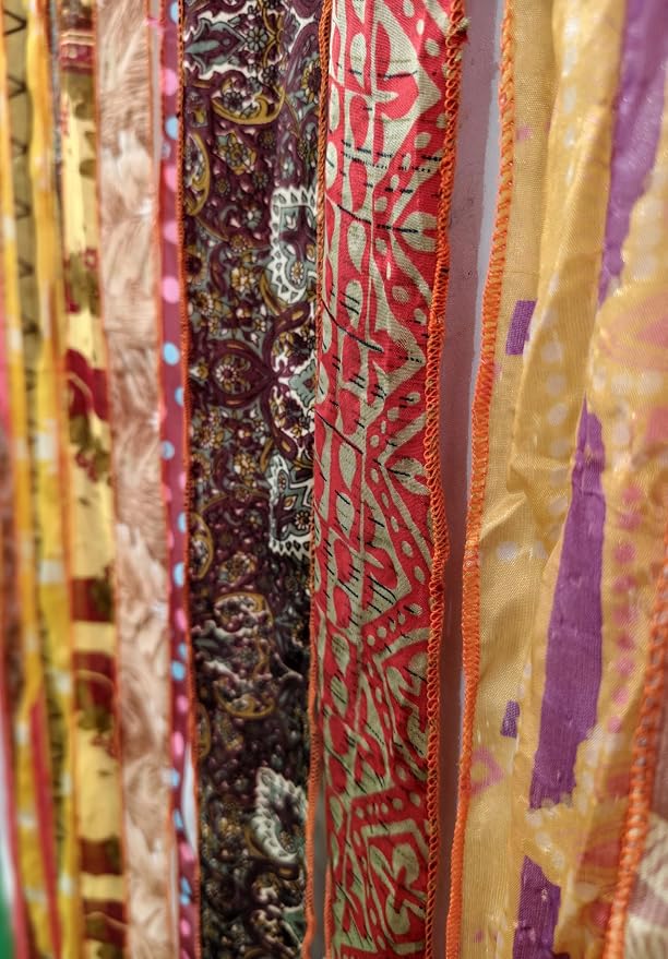 Mango Gifts Bohemian Door Curtain Made from Recycled Silk Sari Ribbon Orange - Image 7