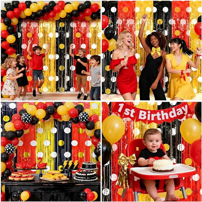 2 Packs Red Black Yellow Foil Fringe Curtain, Mouse Polka Dots Glitter Metallic - Image 5