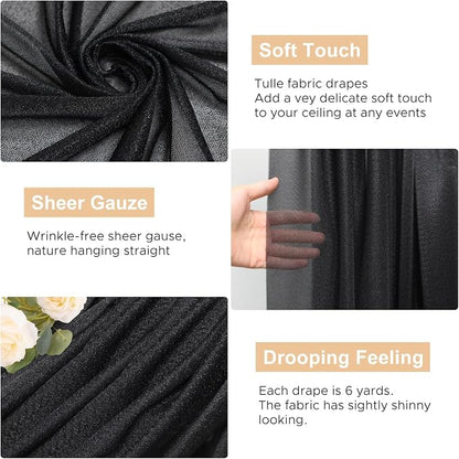 Black Wedding Arch Draping Fabric Backdrop Drapes Sheer 3 Panels | 28.7"x20FT - Image 2