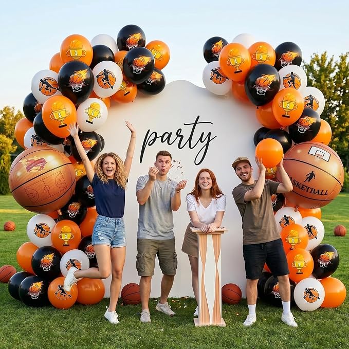 Basketball Balloons, 12 Inch Black Orange White Party Balloons - Image 6